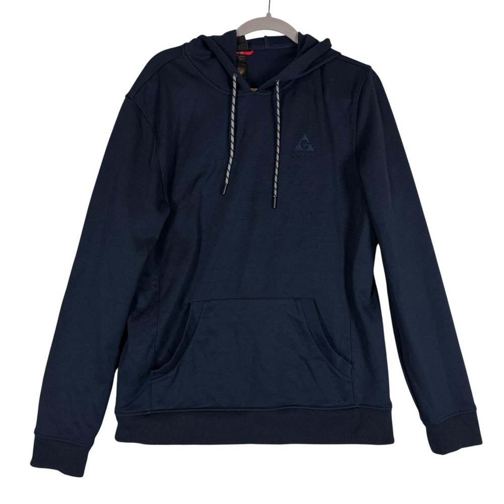 Gerry Hoodie Mens Medium Blue Pullover Thermal Waffle Knit Kangaroo Pocket